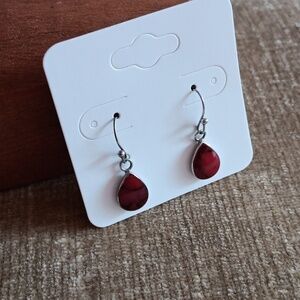 ATI 925 Silver Garnet Tear Drop Earrings